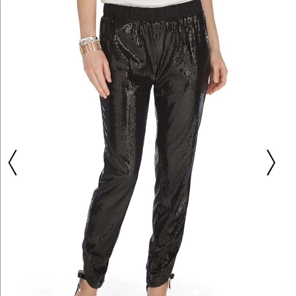 WHBM sequin crop pants with ruched & split bottoms